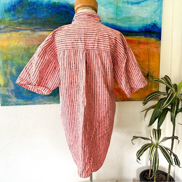 Vintage Mens 1980s Shore Club Peach & Charcoal Retro Surf Button Down Shirt - Picture 2 of 8